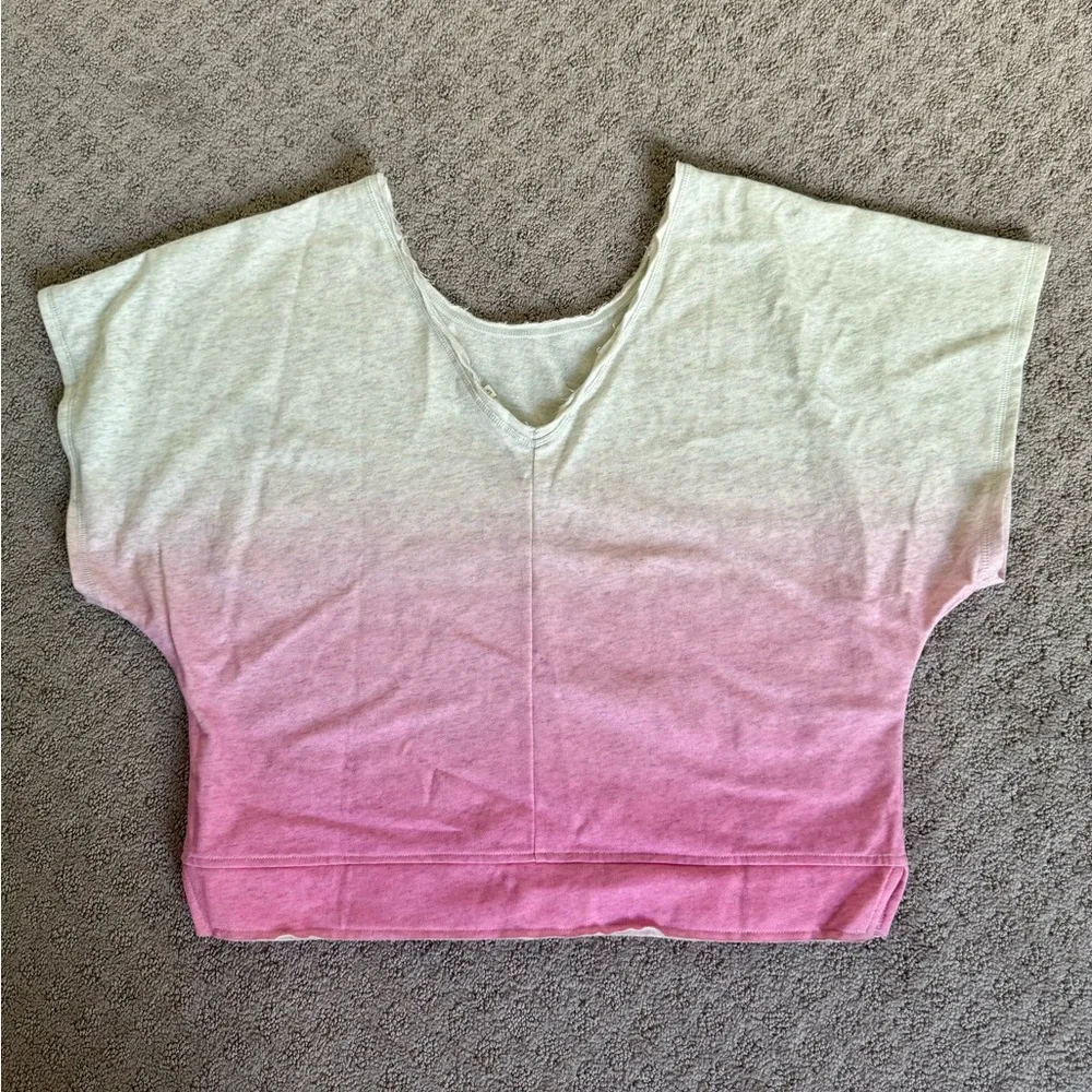 Victoria’s Secret heather grey & pink faded tie dye frayed flutter sleeves top